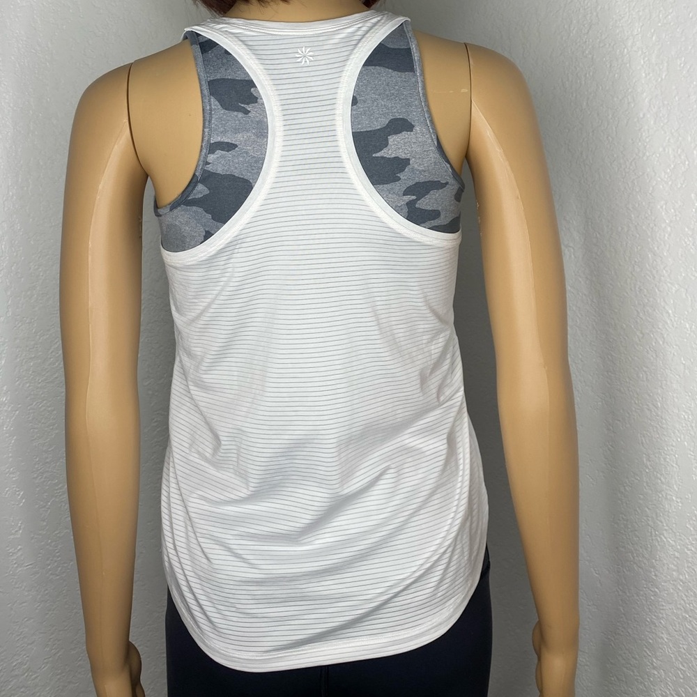 Athleta Girl Tie Breaker Tank Top Size XL/14 White/Gray EUC